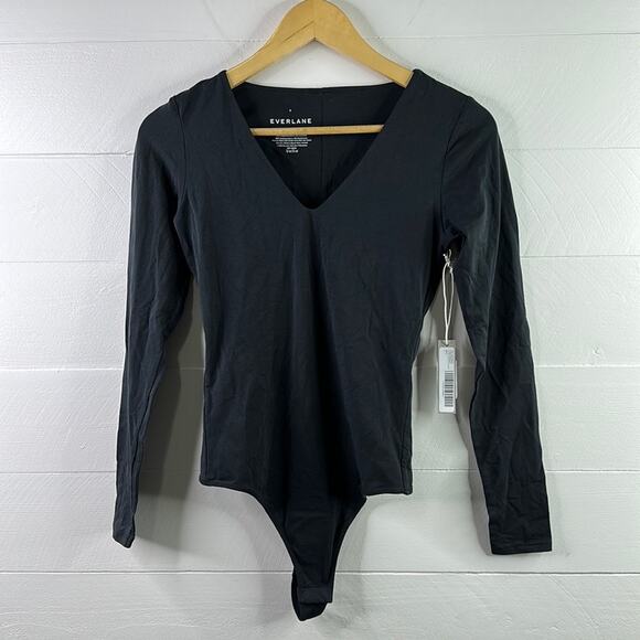 EVERLANE Black The Long Sleeve V Neck Thong Bodysuit Size Small‎ - Picture 2 of 13